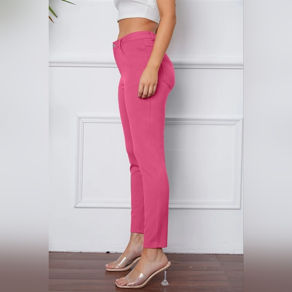 Basic Bae Designer Pink Slimming Pocketed Stretchy Stitch Button Pants - Picture 4 of 5